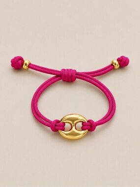 New! Preppy Pink Colorful Gold Bead Adjustable Bracelet NWOT